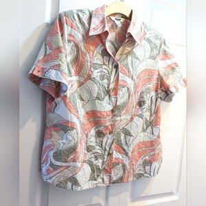 ALIA Petites White, Pink + Sage Green Printed Jacket / Blouse, 14P.